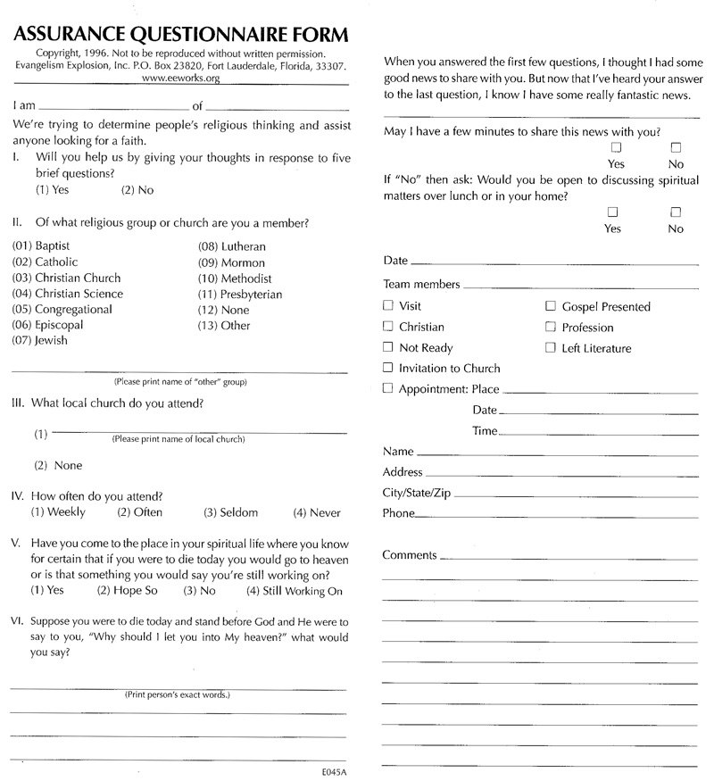 Assurance Questionnaire Form